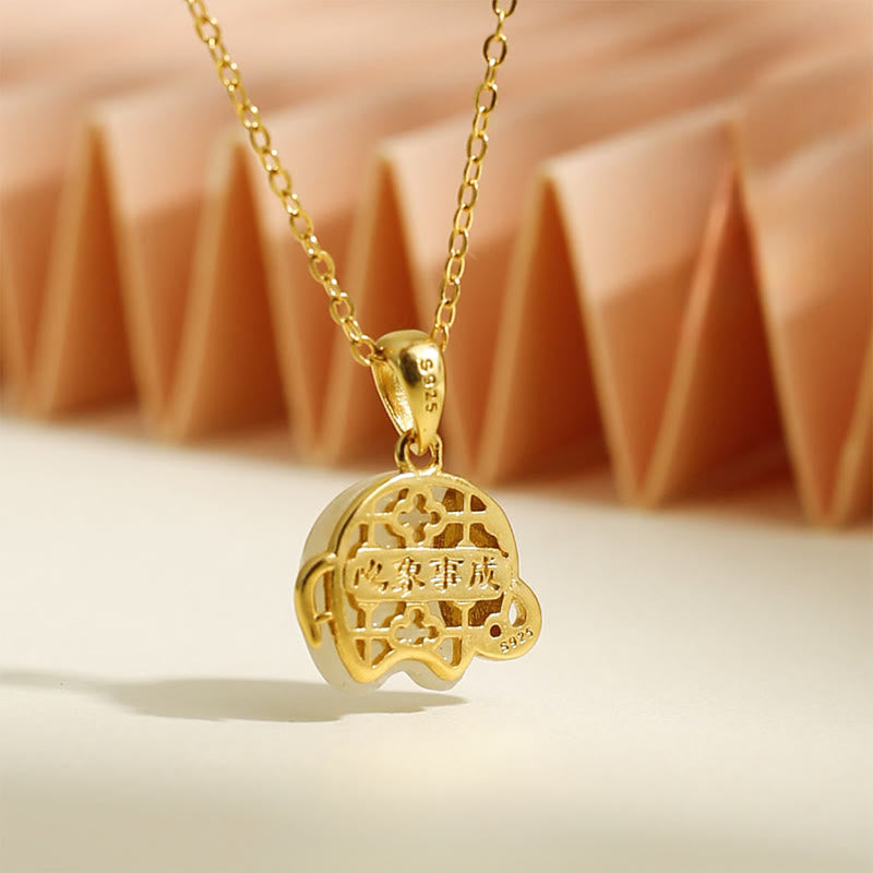 Buddha Stones Collana con ciondolo portafortuna in argento sterling 925 con giada Hetian e elefante - image 3