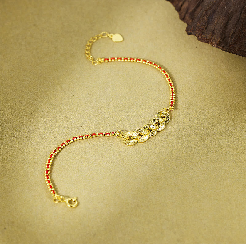 Buddha Stones Bracciale in argento sterling 925 con cinque monete dell'imperatore e filo rosso - image 4