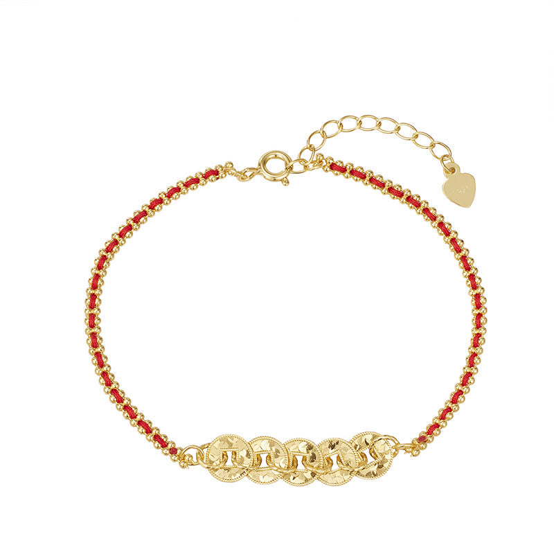 Buddha Stones Bracciale in argento sterling 925 con cinque monete dell'imperatore e filo rosso - image 2