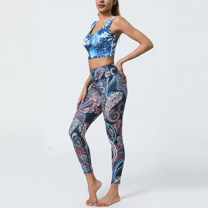 Buddha Stones Fiori Piume Sole Luna Stampa Sport Fitness Yoga Vita Alta Leggings Pantaloni Donna - image 4