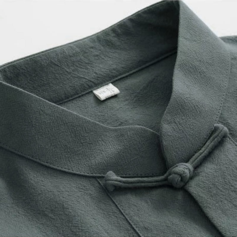 Completo da uomo in stile Tang con bottoni a rana Buddha Stones , composto da camicia a maniche lunghe e pantaloni, set completo da 2 pezzi. - image 7