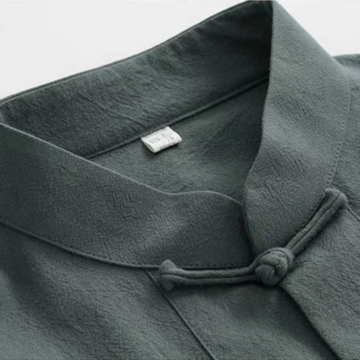 Completo da uomo in stile Tang con bottoni a rana Buddha Stones , composto da camicia a maniche lunghe e pantaloni, set completo da 2 pezzi. - image 7