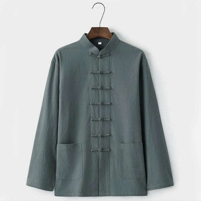 Completo da uomo in stile Tang con bottoni a rana Buddha Stones , composto da camicia a maniche lunghe e pantaloni, set completo da 2 pezzi. - image 6