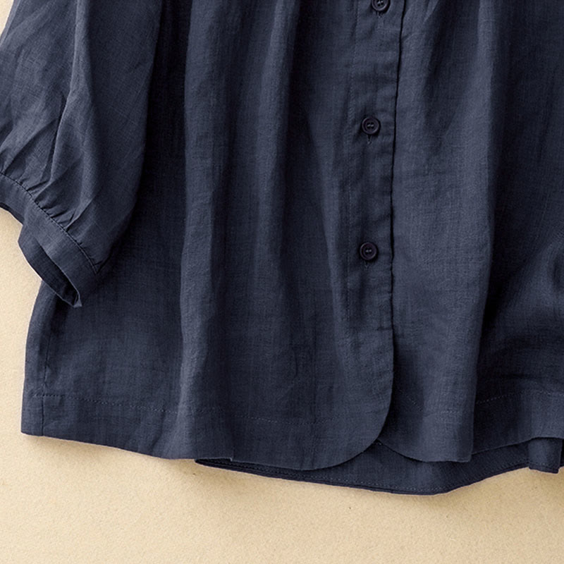 Camicia da donna con maniche a tre quarti e scollo rotondo con bottoni semplici e motivo Buddha Stones - image 2