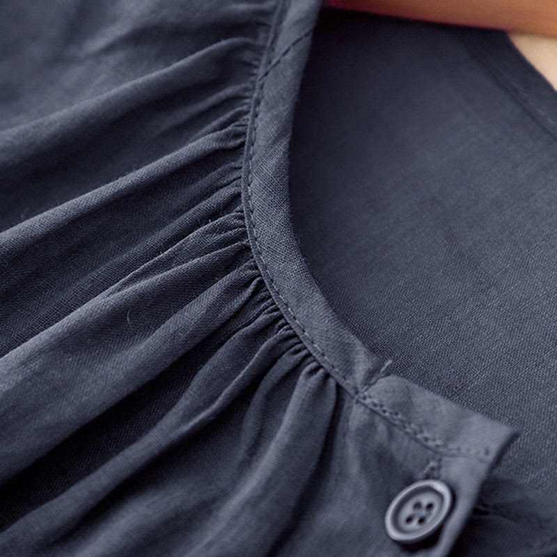 Camicia da donna con maniche a tre quarti e scollo rotondo con bottoni semplici e motivo Buddha Stones - image 3