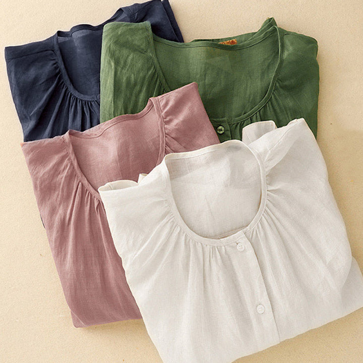 Camicia da donna con maniche a tre quarti e scollo rotondo con bottoni semplici e motivo Buddha Stones - image 28