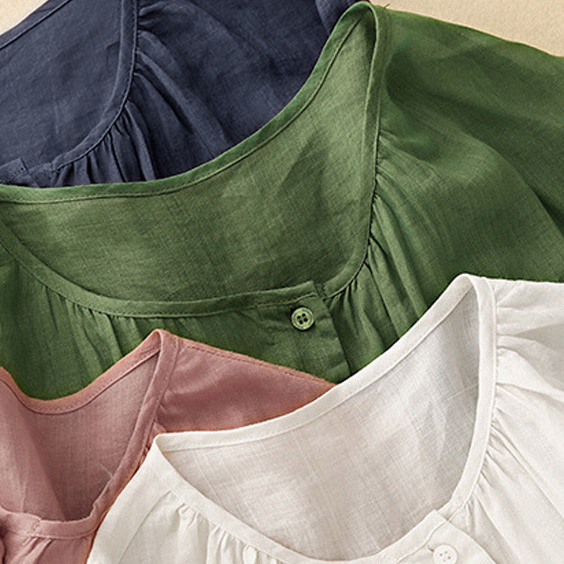 Camicia da donna con maniche a tre quarti e scollo rotondo con bottoni semplici e motivo Buddha Stones - image 29