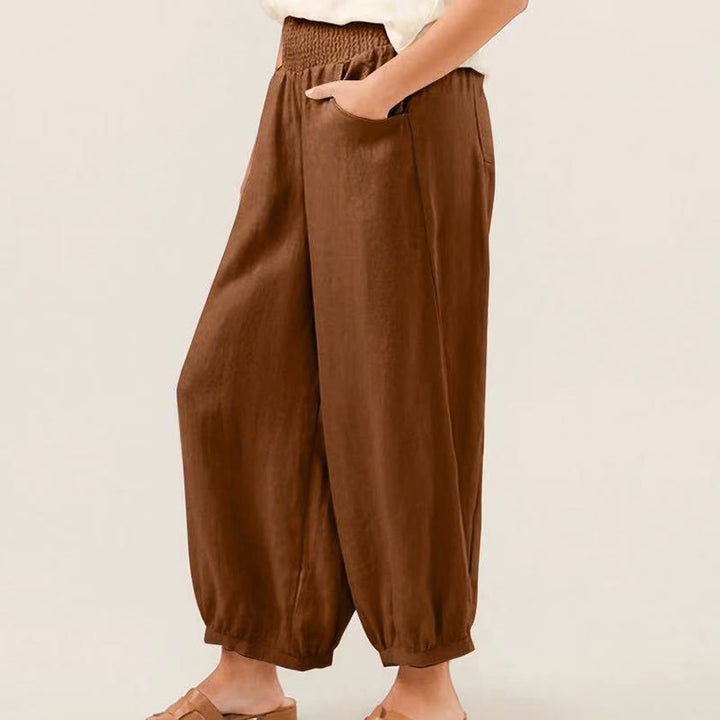 Pantaloni harem da donna in cotone tinta unita con motivo Buddha Stones tasche - image 7