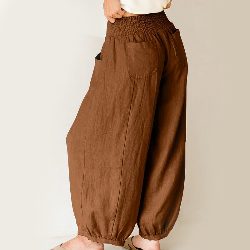 Pantaloni harem da donna in cotone tinta unita con motivo Buddha Stones tasche - image 8