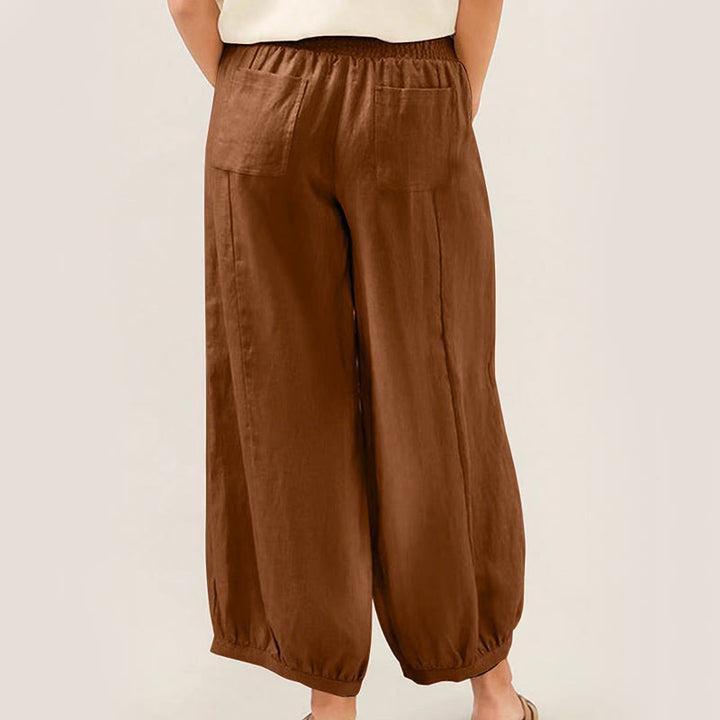 Pantaloni harem da donna in cotone tinta unita con motivo Buddha Stones tasche - image 9
