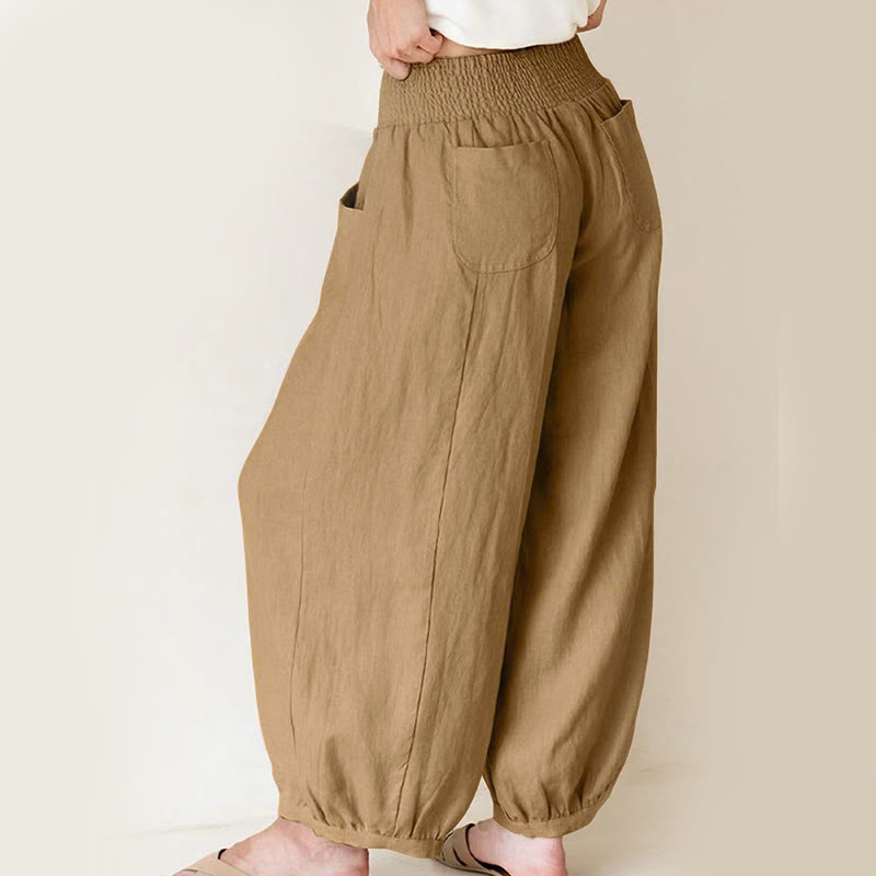Pantaloni harem da donna in cotone tinta unita con motivo Buddha Stones tasche - image 12