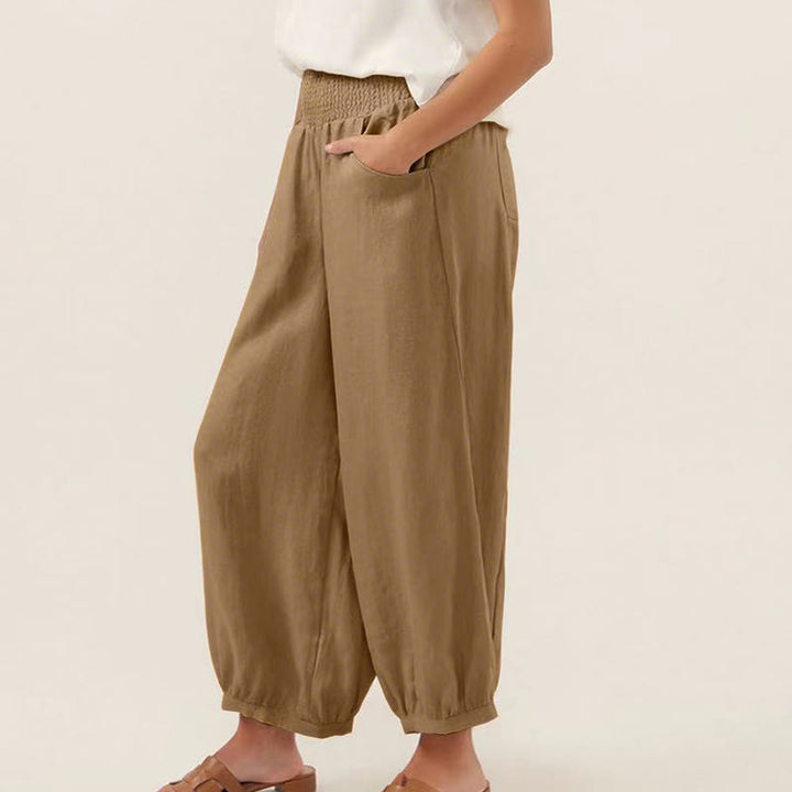 Pantaloni harem da donna in cotone tinta unita con motivo Buddha Stones tasche - image 11