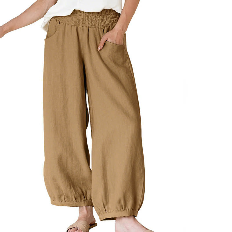 Pantaloni harem da donna in cotone tinta unita con motivo Buddha Stones tasche - Legno robusto - US16, UK/AU20, EU48 (3XL) - image 10
