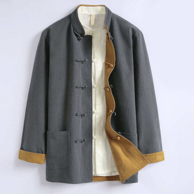 Giacca da uomo reversibile in cotone a maniche lunghe con bottoni a forma di rana, stile Buddha Stones Spring Chinese - Grigio - US/UK/AU44, EU54 (5XL) - image 0