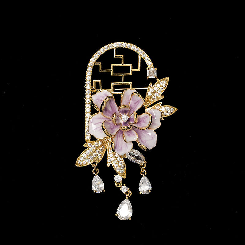 Buddha Stones Spilla in rame con nappa di peonia viola in stile cinese - image 1