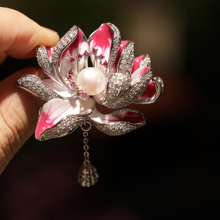 Buddha Stones Spilla in rame con perle e fiore di loto, nuovo inizio - image 3