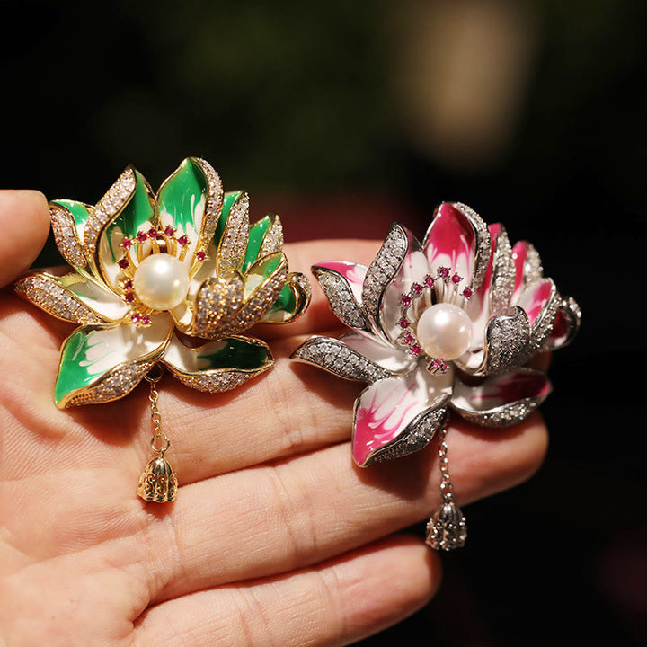 Buddha Stones Spilla in rame con perle e fiore di loto, nuovo inizio - image 5