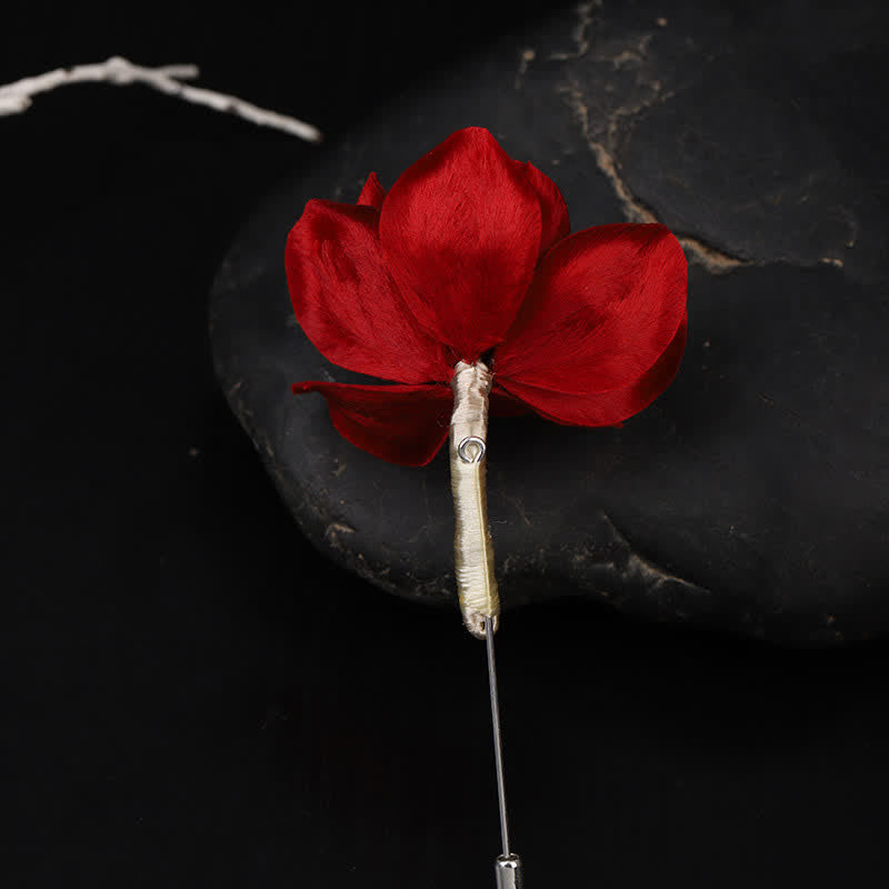 Buddha Stones Spilla di benedizione della sincerità con camelia rossa, realizzata a mano in seta, patrimonio culturale - image 4