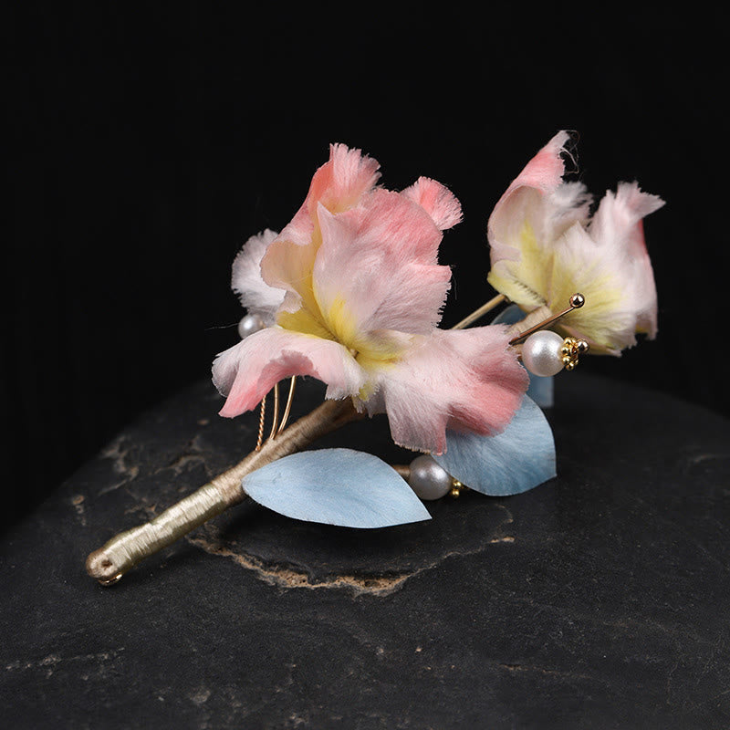 Buddha Stones Spilla di protezione in seta lavorata a mano con fiore di iris rosa - Iris rosa circa 7 cm - image 0