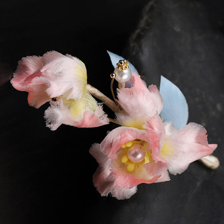 Buddha Stones Spilla di protezione in seta lavorata a mano con fiore di iris rosa - image 6