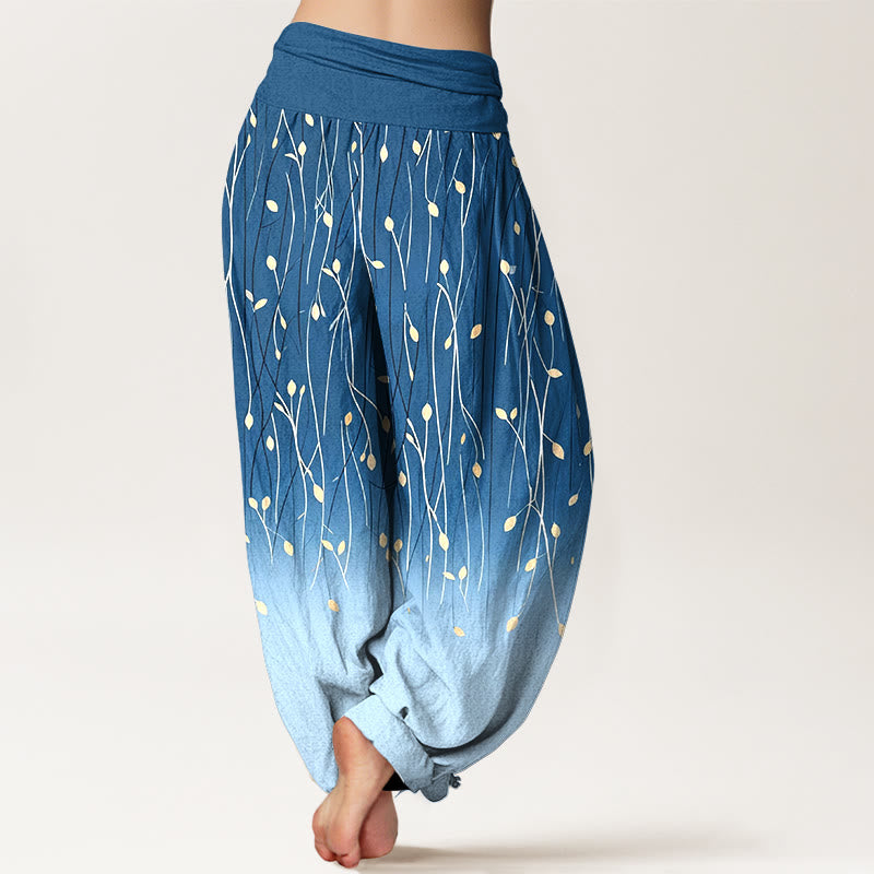 Buddha Stones Pantaloni harem da donna in puro cotone con elastico in vita e motivo a rami e foglie sfumato - image 1