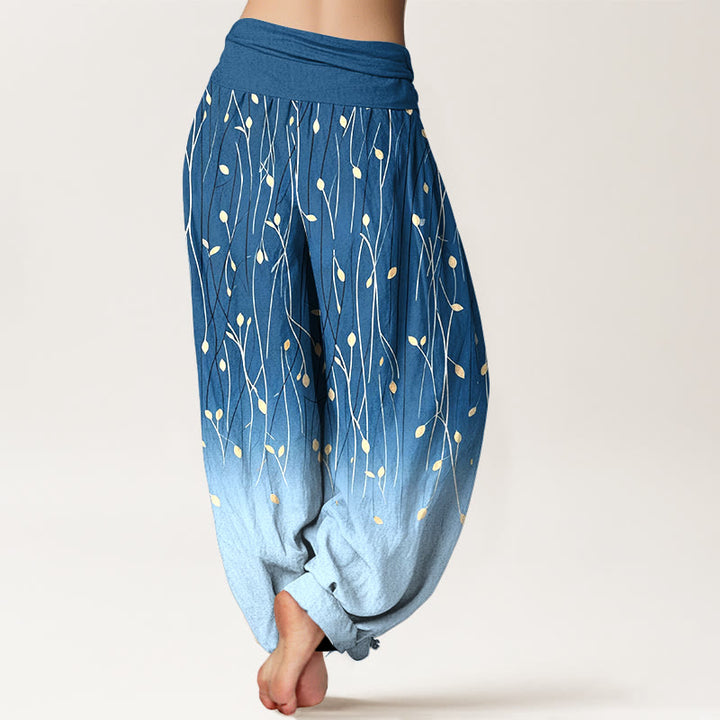 Buddha Stones Pantaloni harem da donna in puro cotone con elastico in vita e motivo a rami e foglie sfumato - image 1