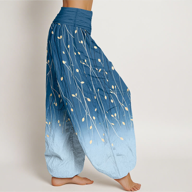 Buddha Stones Pantaloni harem da donna in puro cotone con elastico in vita e motivo a rami e foglie sfumato - image 2