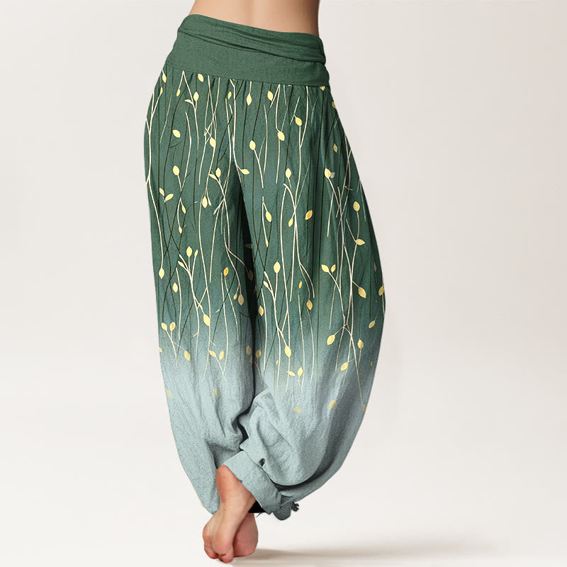 Buddha Stones Pantaloni harem da donna in puro cotone con elastico in vita e motivo a rami e foglie sfumato - image 6