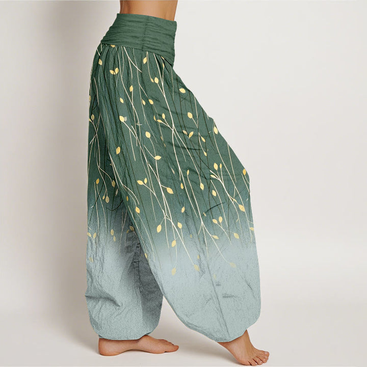 Buddha Stones Pantaloni harem da donna in puro cotone con elastico in vita e motivo a rami e foglie sfumato - image 7
