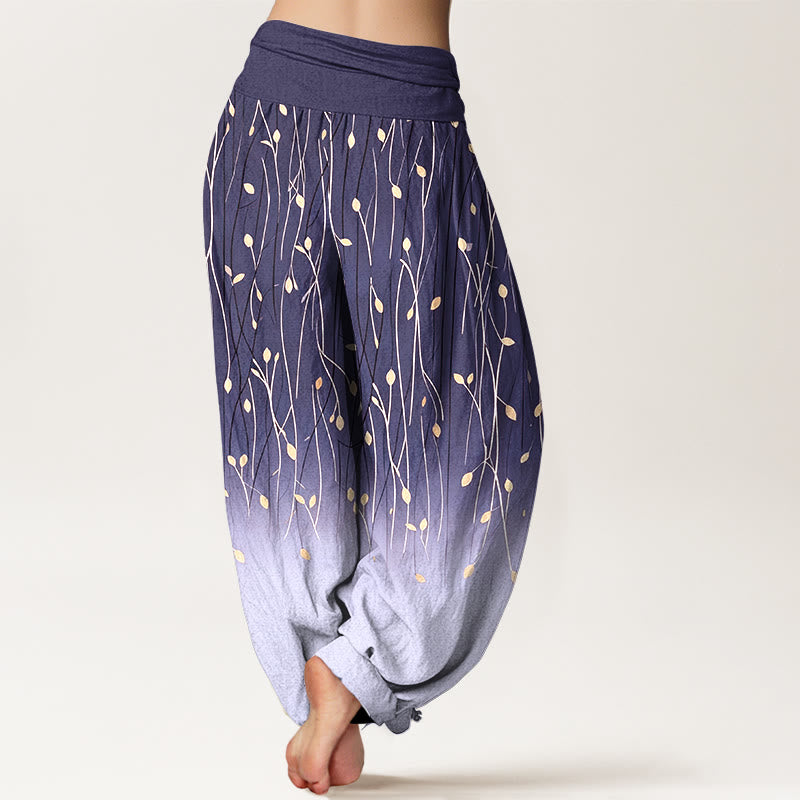 Buddha Stones Pantaloni harem da donna in puro cotone con elastico in vita e motivo a rami e foglie sfumato - image 9