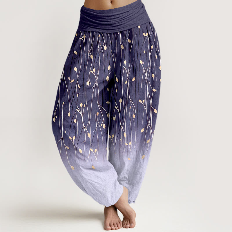 Buddha Stones Pantaloni harem da donna in puro cotone con elastico in vita e motivo a rami e foglie sfumato - Viola - US16, UK/AU20, EU48 (3XL) - image 8