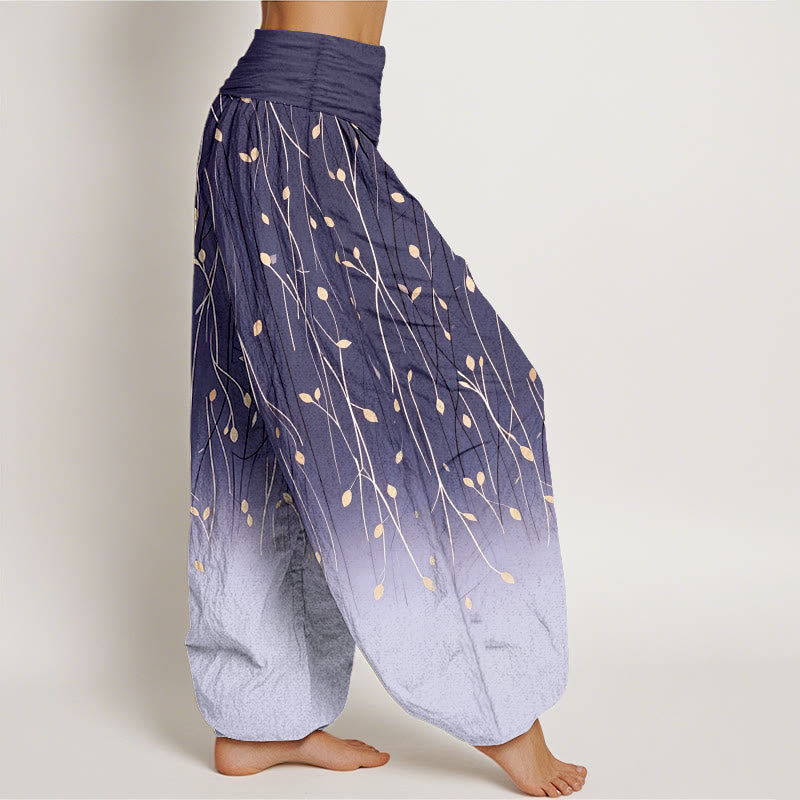 Buddha Stones Pantaloni harem da donna in puro cotone con elastico in vita e motivo a rami e foglie sfumato - image 10