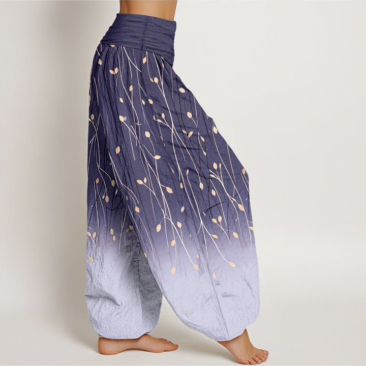Buddha Stones Pantaloni harem da donna in puro cotone con elastico in vita e motivo a rami e foglie sfumato - image 10