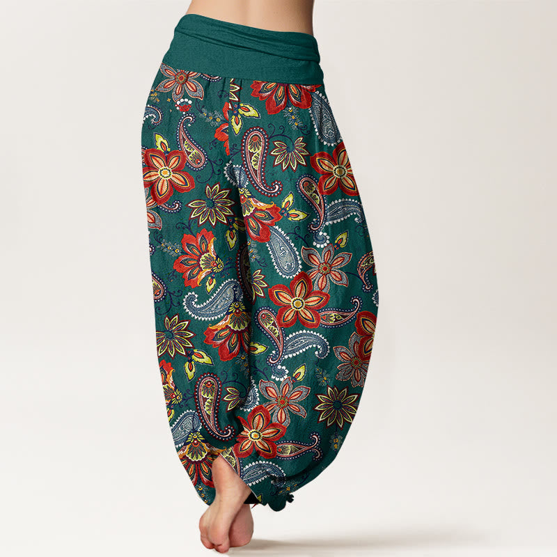 Buddha Stones Pantaloni harem da donna in puro cotone con motivo floreale Paisley e vita elastica - image 1