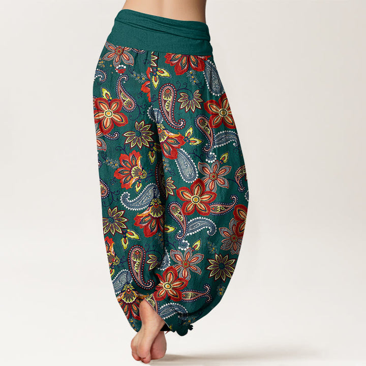 Buddha Stones Pantaloni harem da donna in puro cotone con motivo floreale Paisley e vita elastica - image 1