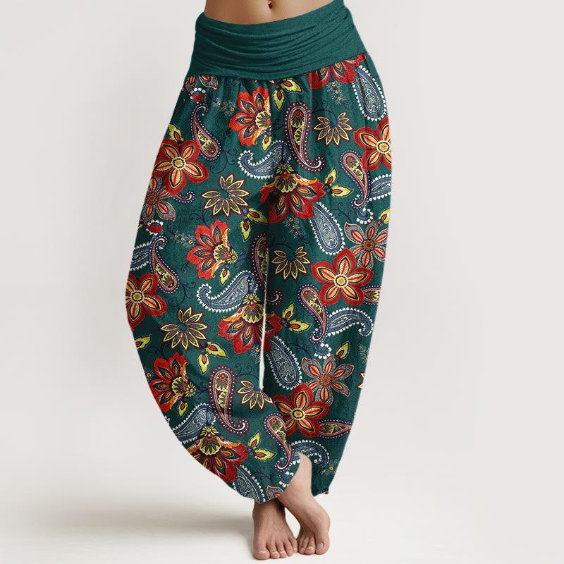 Buddha Stones Pantaloni harem da donna in puro cotone con motivo floreale Paisley e vita elastica - Verde acqua - US16, UK/AU20, EU48 (3XL) - image 0