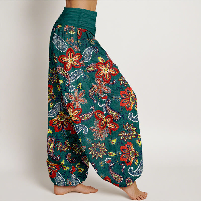 Buddha Stones Pantaloni harem da donna in puro cotone con motivo floreale Paisley e vita elastica - image 2