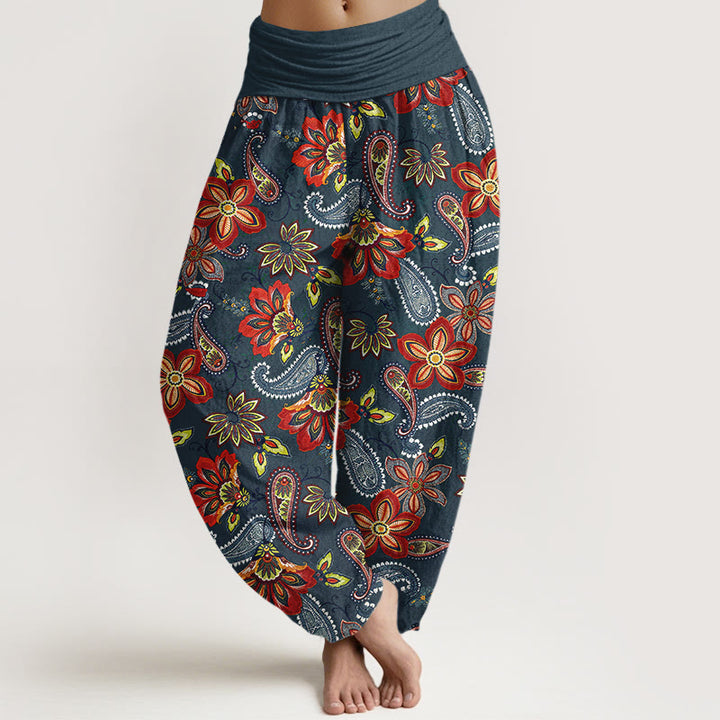 Buddha Stones Pantaloni harem da donna in puro cotone con motivo floreale Paisley e vita elastica - Grigio ardesia - US16, UK/AU20, EU48 (3XL) - image 5