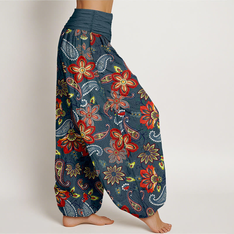 Buddha Stones Pantaloni harem da donna in puro cotone con motivo floreale Paisley e vita elastica - image 7