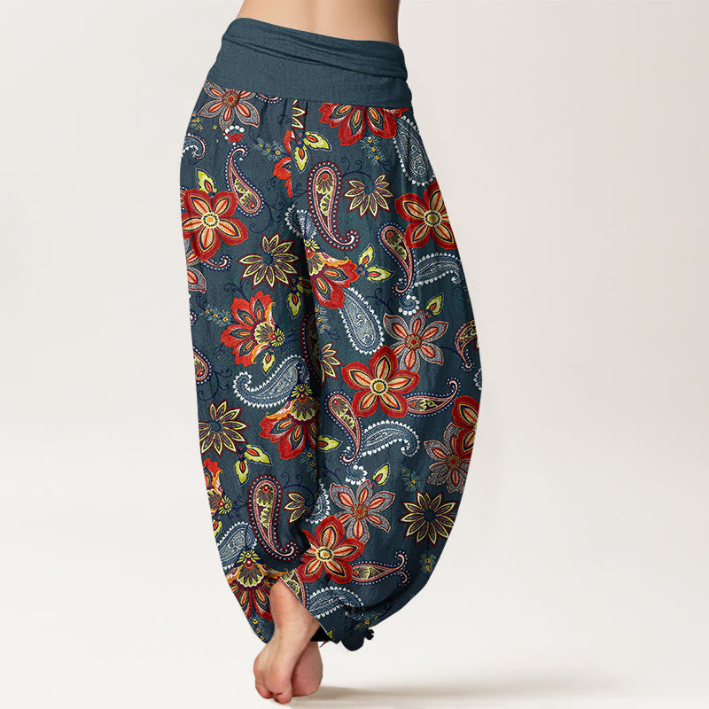 Buddha Stones Pantaloni harem da donna in puro cotone con motivo floreale Paisley e vita elastica - image 6