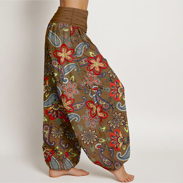 Buddha Stones Pantaloni harem da donna in puro cotone con motivo floreale Paisley e vita elastica - image 10