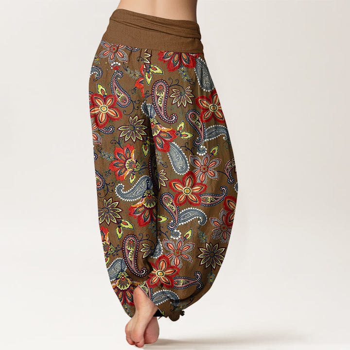 Buddha Stones Pantaloni harem da donna in puro cotone con motivo floreale Paisley e vita elastica - image 9