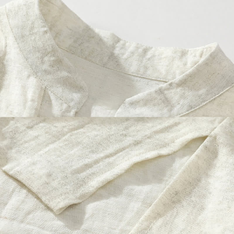 Buddha Stones T-shirt da uomo estiva etnica a maniche corte con colletto a revers e bottoni. - image 7