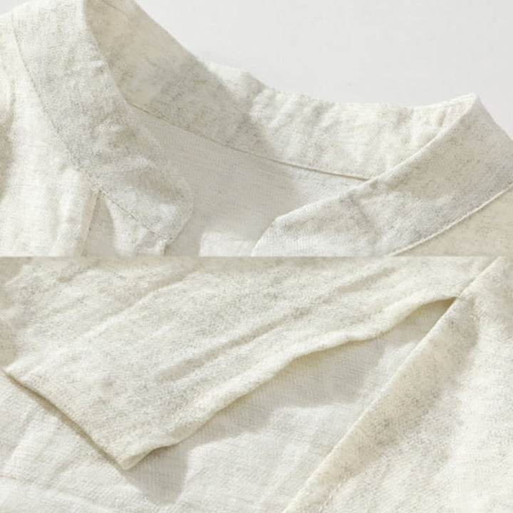 Buddha Stones T-shirt da uomo estiva etnica a maniche corte con colletto a revers e bottoni. - image 7