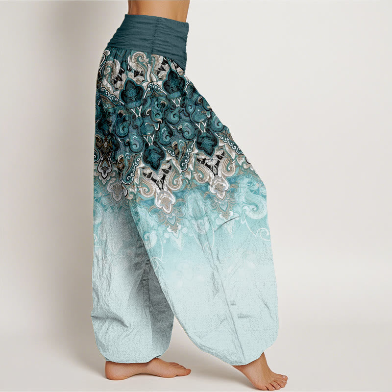 Buddha Stones Pantaloni harem da donna in puro cotone con elastico in vita e fantasia floreale Paisley sfumata. - image 2