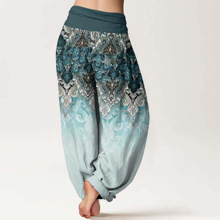Buddha Stones Pantaloni harem da donna in puro cotone con elastico in vita e fantasia floreale Paisley sfumata. - image 1