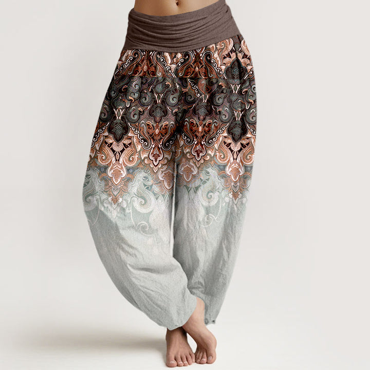 Buddha Stones Pantaloni harem da donna in puro cotone con elastico in vita e fantasia floreale Paisley sfumata. - Siena - US16, UK/AU20, EU48 (3XL) - image 5
