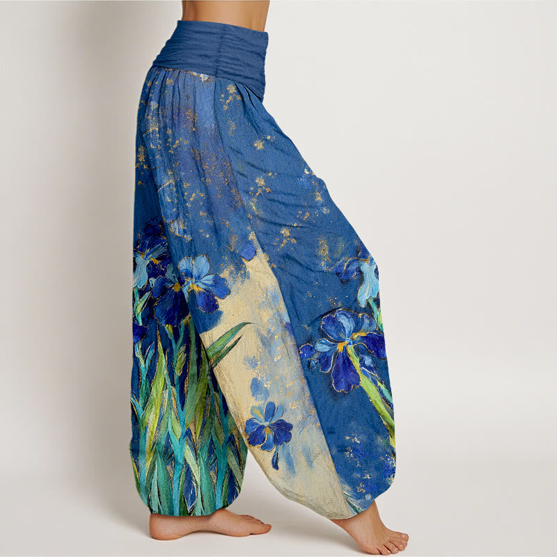 Buddha Stones Pantaloni harem da donna in puro cotone con elastico in vita e fantasia a iris - image 2