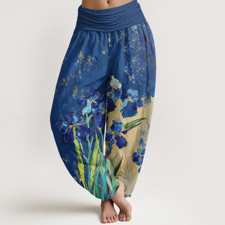 Buddha Stones Pantaloni harem da donna in puro cotone con elastico in vita e fantasia a iris - Blu reale - US16, UK/AU20, EU48 (3XL) - image 0