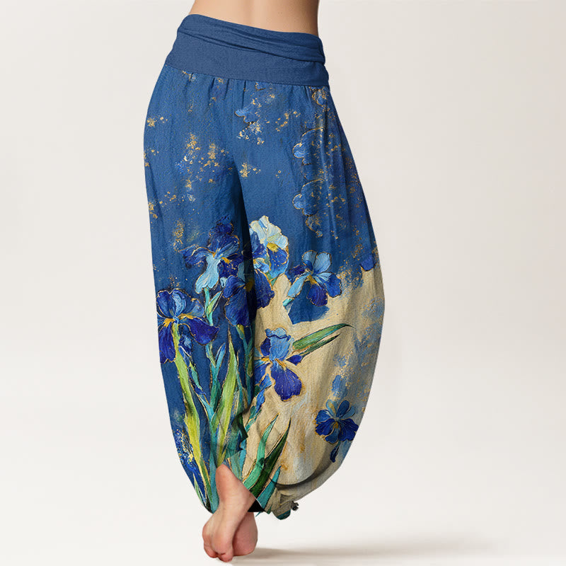 Buddha Stones Pantaloni harem da donna in puro cotone con elastico in vita e fantasia a iris - image 1